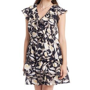 Universal Thread Cotton Blend Ruffle Floral Mini Dress V-Neckline Costal Cowgirl